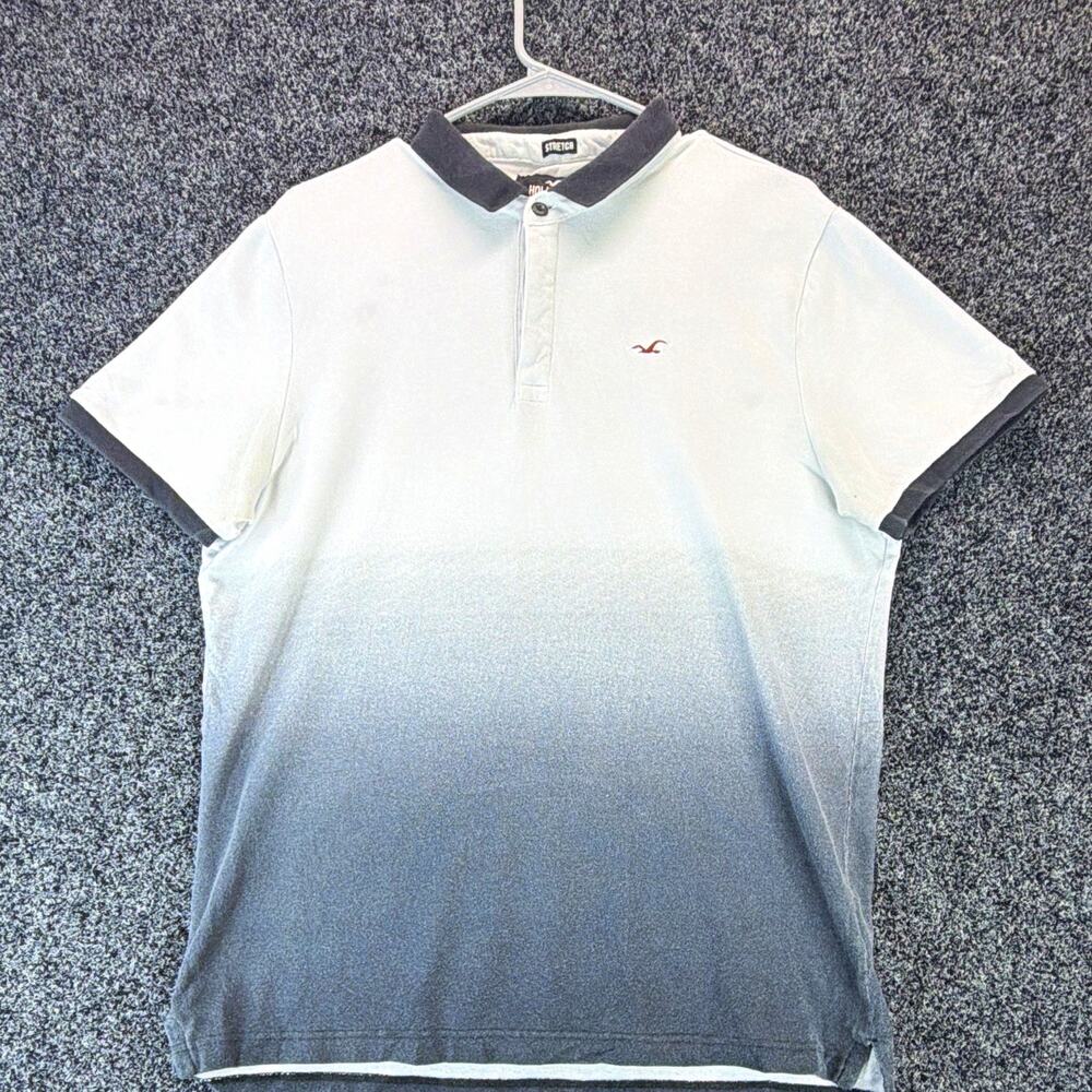 Hollister Epic Flex Polo Shirt Men's XL White/Gray Gradient Stretch Logo Button